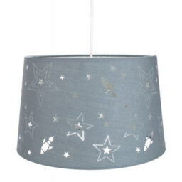 Happy Homewares Fun Rockets And Stars Childrens/kids Grey Cotton Bedroom Pendant Or Lamp Shade - thumbnail 2