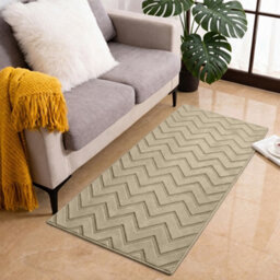 Moonlight Bedding Beige Chevron Rug 60X110Cm, Washable Non-Slip Soft High Low Pile Living Room Carpet - thumbnail 1