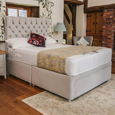 Divan Base Direct Florence Supreme Comfort Sprung Divan Bed Set 4Ft6 Double 4 Drawers  - Plush Light Silver - image 1