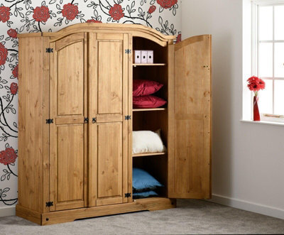 Seconique Corona 3 Door Wardrobe Distressed Waxed Pine - image 1