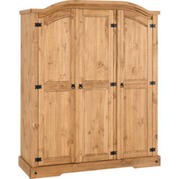 Seconique Corona 3 Door Wardrobe Distressed Waxed Pine - thumbnail 2