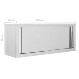 Vidaxl Kitchen Wall Cabinet With Sliding Doors 120X40X50 Cm Stainless Steel - thumbnail 9