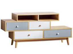 Wyld And Coco Nordicnest Sideboard Brown - Asymmetric 4 Drawers 2 Shelves, Matt Finish - thumbnail 3
