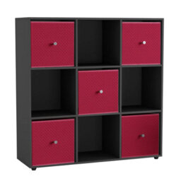 Urbn-Living 9 Cube Black Wooden Bookcase Shelving Unit With 5 Collapsible Fabric Drawers Fuchsia