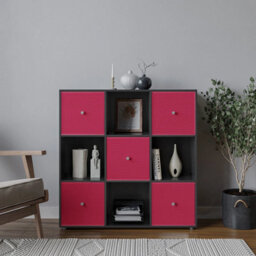 Urbn-Living 9 Cube Black Wooden Bookcase Shelving Unit With 5 Collapsible Fabric Drawers Fuchsia - thumbnail 2