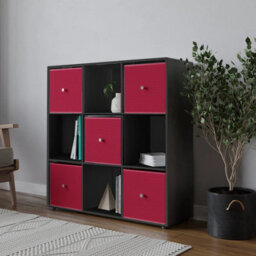 Urbn-Living 9 Cube Black Wooden Bookcase Shelving Unit With 5 Collapsible Fabric Drawers Fuchsia - thumbnail 3