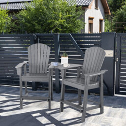 Gainoom Adirondack Grey Chair Set Double Barstools & Middle Connecting Tray W/ Umbrella Hole - thumbnail 3