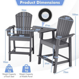 Gainoom Adirondack Grey Chair Set Double Barstools & Middle Connecting Tray W/ Umbrella Hole - thumbnail 2