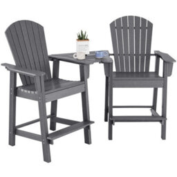 Gainoom Adirondack Grey Chair Set Double Barstools & Middle Connecting Tray W/ Umbrella Hole - thumbnail 1
