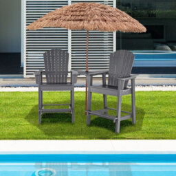 Gainoom Adirondack Grey Chair Set Double Barstools & Middle Connecting Tray W/ Umbrella Hole - thumbnail 4