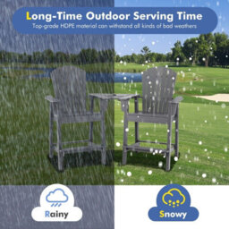 Gainoom Adirondack Grey Chair Set Double Barstools & Middle Connecting Tray W/ Umbrella Hole - thumbnail 6