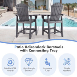 Gainoom Adirondack Grey Chair Set Double Barstools & Middle Connecting Tray W/ Umbrella Hole - thumbnail 5