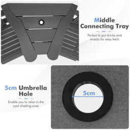 Gainoom Adirondack Grey Chair Set Double Barstools & Middle Connecting Tray W/ Umbrella Hole - thumbnail 8