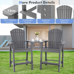 Gainoom Adirondack Grey Chair Set Double Barstools & Middle Connecting Tray W/ Umbrella Hole - thumbnail 9