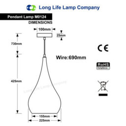 Long Life Lamps Company Modern Retro Teardrop Ceiling Pendant Light Pewter Grey Brushed Metal M0124 - thumbnail 2