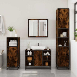Berkfield Bathroom Sink Cabinet Smoked Oak 80X33X60 Cm Engineered Wood - thumbnail 3