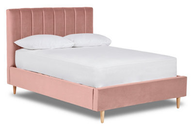 Divan Base Direct Solara Vertical Paneled Fabric Bed Base Only 4Ft Small Double- Verlour Baby Pink
