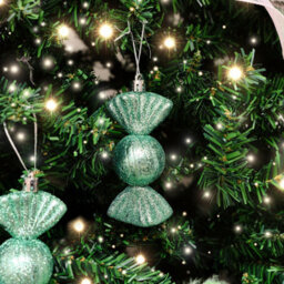 Melody Maison Set Of 3 Sage Green Glitter Sweet Shaped Bauble Decorations - 11Cm - thumbnail 4