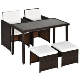 Wyld Haus Nevani Brown 5 Piece Cube Rattan Garden Dining Set With Armchairs Stools And Rectangular Glass Table - thumbnail 2