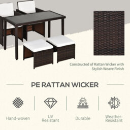 Wyld Haus Nevani Brown 5 Piece Cube Rattan Garden Dining Set With Armchairs Stools And Rectangular Glass Table - thumbnail 5