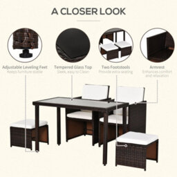 Wyld Haus Nevani Brown 5 Piece Cube Rattan Garden Dining Set With Armchairs Stools And Rectangular Glass Table - thumbnail 7