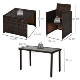 Wyld Haus Nevani Brown 5 Piece Cube Rattan Garden Dining Set With Armchairs Stools And Rectangular Glass Table - thumbnail 4