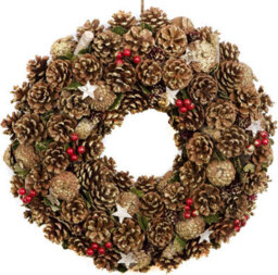 GreenBrokers Premium Quality Christmas Hanging Wreath 48Cm - Festive Pine Cone Display With Gold Frosting
