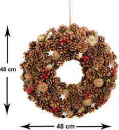 GreenBrokers Premium Quality Christmas Hanging Wreath 48Cm - Festive Pine Cone Display With Gold Frosting - thumbnail 3