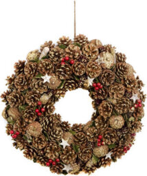 GreenBrokers Premium Quality Christmas Hanging Wreath 48Cm - Festive Pine Cone Display With Gold Frosting - thumbnail 8