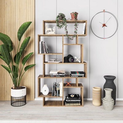 Decortie Karmato Modern Bookcase Display Unit With 10 Compartments Dark Oak Effect 168.5Cm Tall - image 1