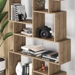 Decortie Karmato Modern Bookcase Display Unit With 10 Compartments Dark Oak Effect 168.5Cm Tall - thumbnail 4