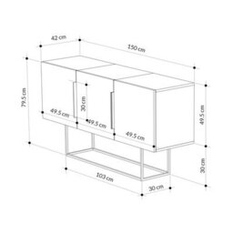 Decortie Tontini Modern Console Sideboard Display Unit With 3 Cabinets And Shelves Oak Dark Oak Effect Dark Coffee 150Cm - thumbnail 3