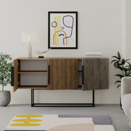 Decortie Tontini Modern Console Sideboard Display Unit With 3 Cabinets And Shelves Oak Dark Oak Effect Dark Coffee 150Cm - thumbnail 5