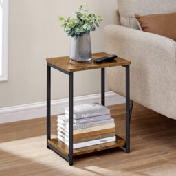 Industrial End Table With Storage Shelf, Bedside Furniture, Steel Frame Side Table, Rustic Brown And Black