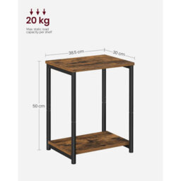 Songmics Industrial End Table With Storage Shelf, Bedside Furniture, Steel Frame Side Table, Rustic Brown And Black - thumbnail 2