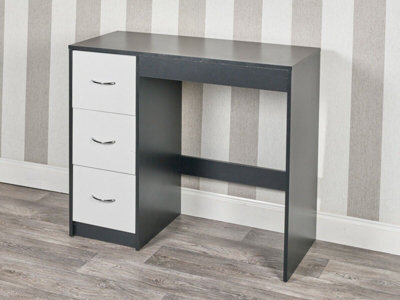 Urbn-Living Urbnliving Height 79.5Cm 3 Drawer Wooden Bedroom Dressing Computer Work Table Desk Black Carcass And White Drawers Jewellery - image 1