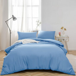 Ameha Plain 3-Piece Duvet Light Blue Quilt Cover Breathable Microfiber Reversible Single Set With Pillowcase 135 X 200Cm - thumbnail 5