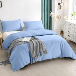 Ameha Plain 3-Piece Duvet Light Blue Quilt Cover Breathable Microfiber Reversible Single Set With Pillowcase 135 X 200Cm - thumbnail 7