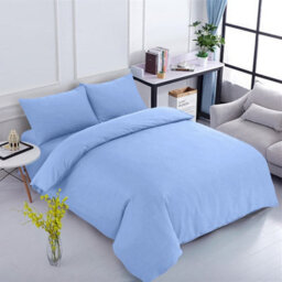 Ameha Plain 3-Piece Duvet Light Blue Quilt Cover Breathable Microfiber Reversible Single Set With Pillowcase 135 X 200Cm - thumbnail 2