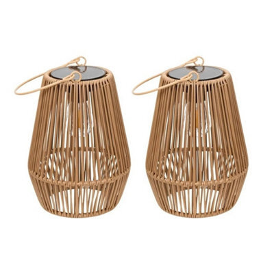 Set Of 2 Solar Lanterns Faux Bamboo Hanging Lights Garden Outdoor - image 1