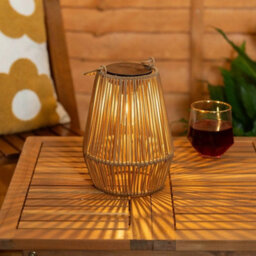 Set Of 2 Solar Lanterns Faux Bamboo Hanging Lights Garden Outdoor - thumbnail 4