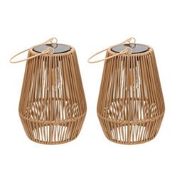 Set Of 2 Solar Lanterns Faux Bamboo Hanging Lights Garden Outdoor - thumbnail 1