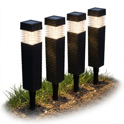 4 Pack Rattan Solar Garden Lights Led Outdoor Pathway & Border Lights, Solar Powered Garden Stake Lighting For Lawn, Patio, Flowrs - image 1