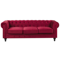 Beliani Sofa 3 Seater Chesterfield Velvet Dark Red