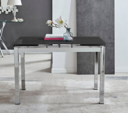 Furniturebox Enna 4 6 Seater Black Glass And Chrome Metal Extending Dining Table For Family Dinners And Guests With Elegant Minimalist Design - thumbnail 3
