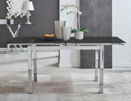Furniturebox Enna 4 6 Seater Black Glass And Chrome Metal Extending Dining Table For Family Dinners And Guests With Elegant Minimalist Design