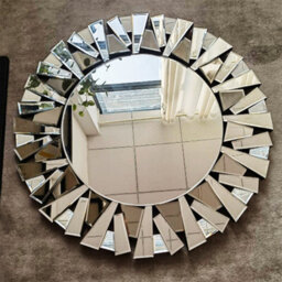 Artloge 80Cm Unique Sunburst Decorative Wall Mirror Round Beveled Wall Mirrors Bathroom - thumbnail 7