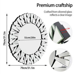 Artloge 80Cm Unique Sunburst Decorative Wall Mirror Round Beveled Wall Mirrors Bathroom - thumbnail 2