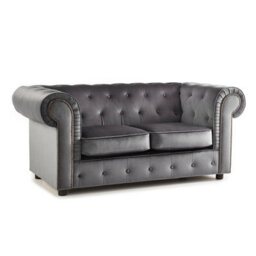 Furnishings For Less UK Ashbourne Chesterfield Grey Velvet Fabric Sofa Suite 3 Seater And 2 Seater Studded Design - thumbnail 4