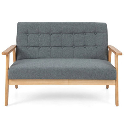 Linen Loveseat Sofa 2 Seat Cushioned Couch With Rubber Wood Frame - image 1